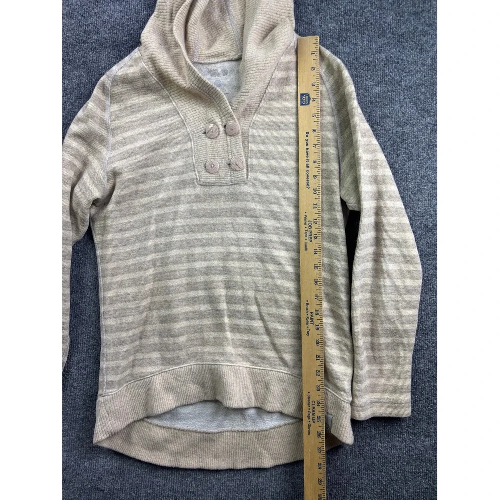 Mountain Hardwear Hoodie Women Small Tan Striped Recycled Wool Blend Pullover‎